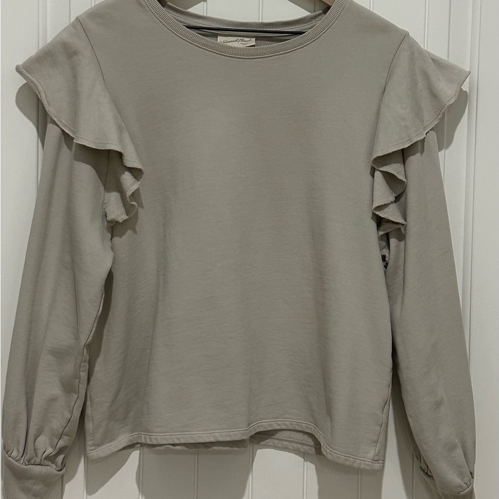 Universal Thread Women's Cream Ruffle Sleeve Sweatshirt - Picture 6 of 11